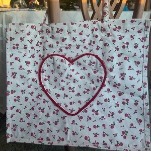 Canvas Floral Tote Bag with Heart Design/ Front Pocket/ NWT